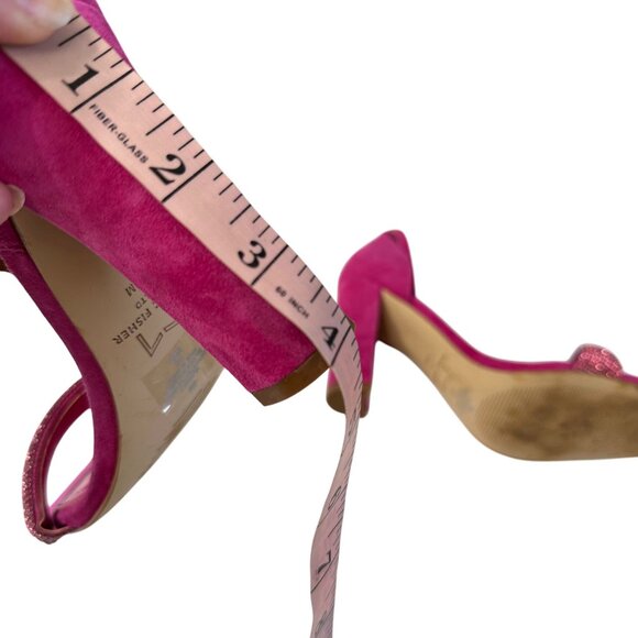 Marc Fisher Angelo Heels 7.5 Pink Glitter Block Heel Strappy Suede Party Shoes - Picture 8 of 8